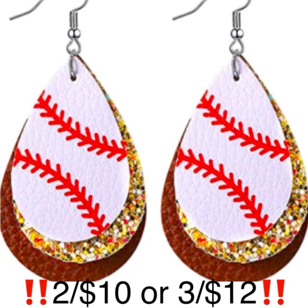 Faux Leather Baseball Earrings, brown & gold glitter